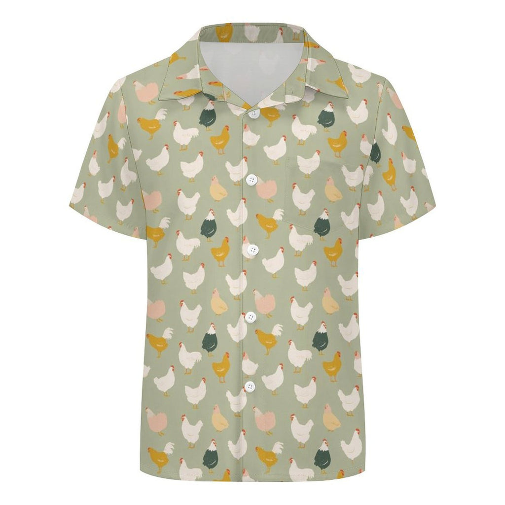 Chicken Life Kids Youth Short Sleeve Button Up Shirt