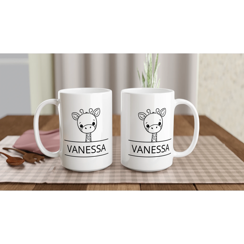 Personalise - Giraffe Name - White 15oz Ceramic Mug Personalised 15oz Mug animal customise Globally Fulfilled Name personalise