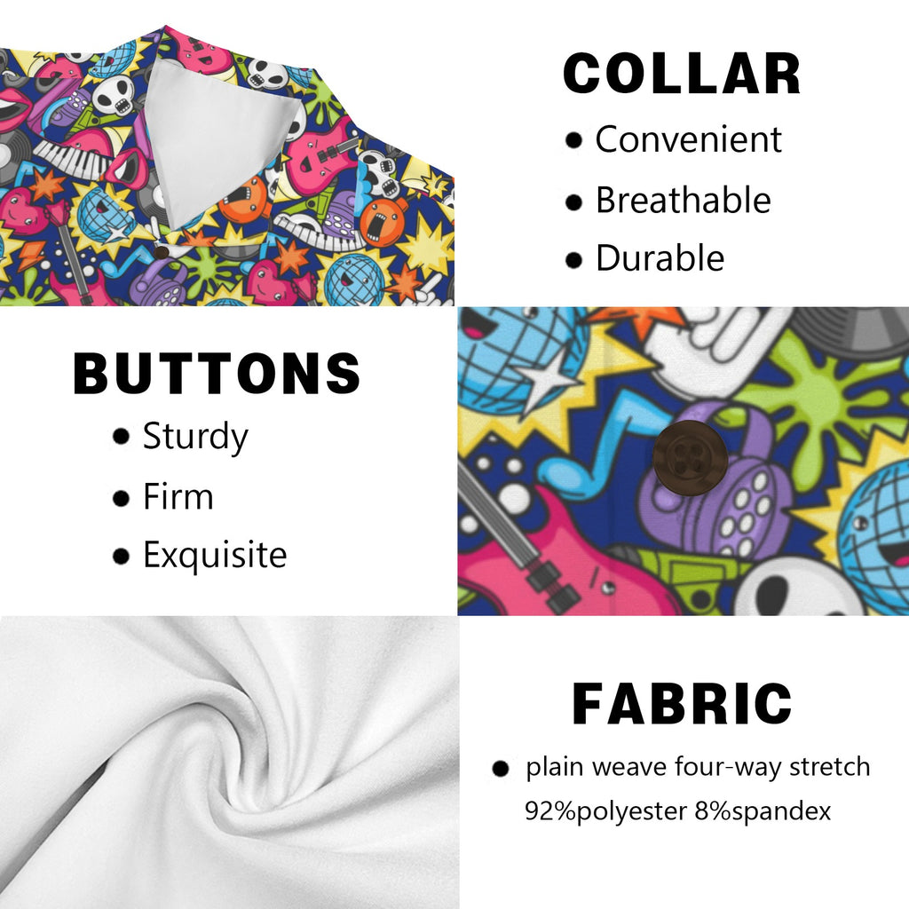 Sticker Music Men's Short Sleeve Hawaiian Shirt Men's Hawaiian Shirt (New) Music Printed Offshore