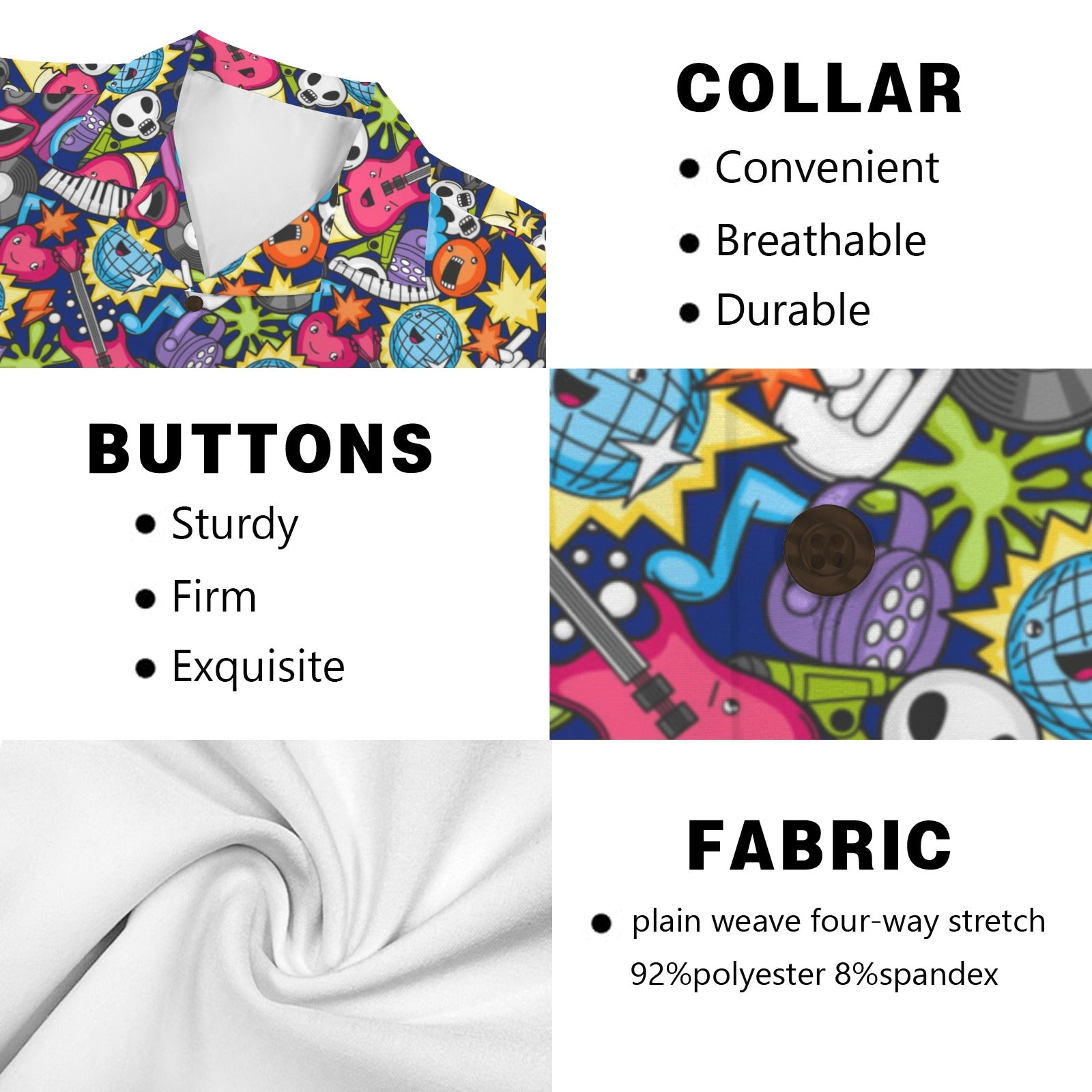 Sticker Music Men's Short Sleeve Hawaiian Shirt Men's Hawaiian Shirt (New) Music Printed Offshore