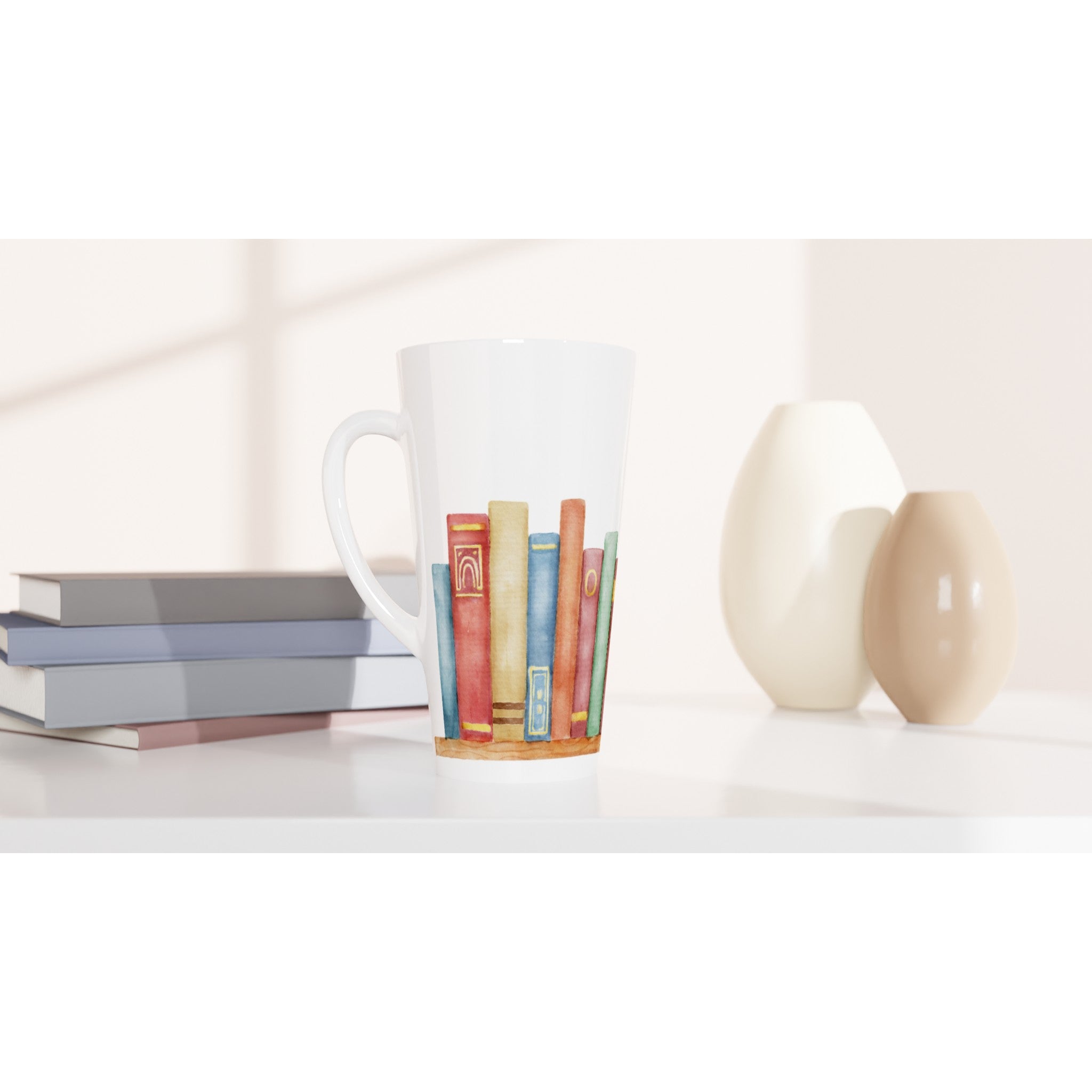 Books - White Latte 17oz Ceramic Mug Latte Mug Globally Fulfilled Reading