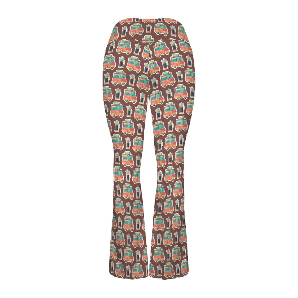 Coffee Van High Waist Crossover Tummy Control Flare Leggings High Waist Flare Leggings Coffee Printed Offshore