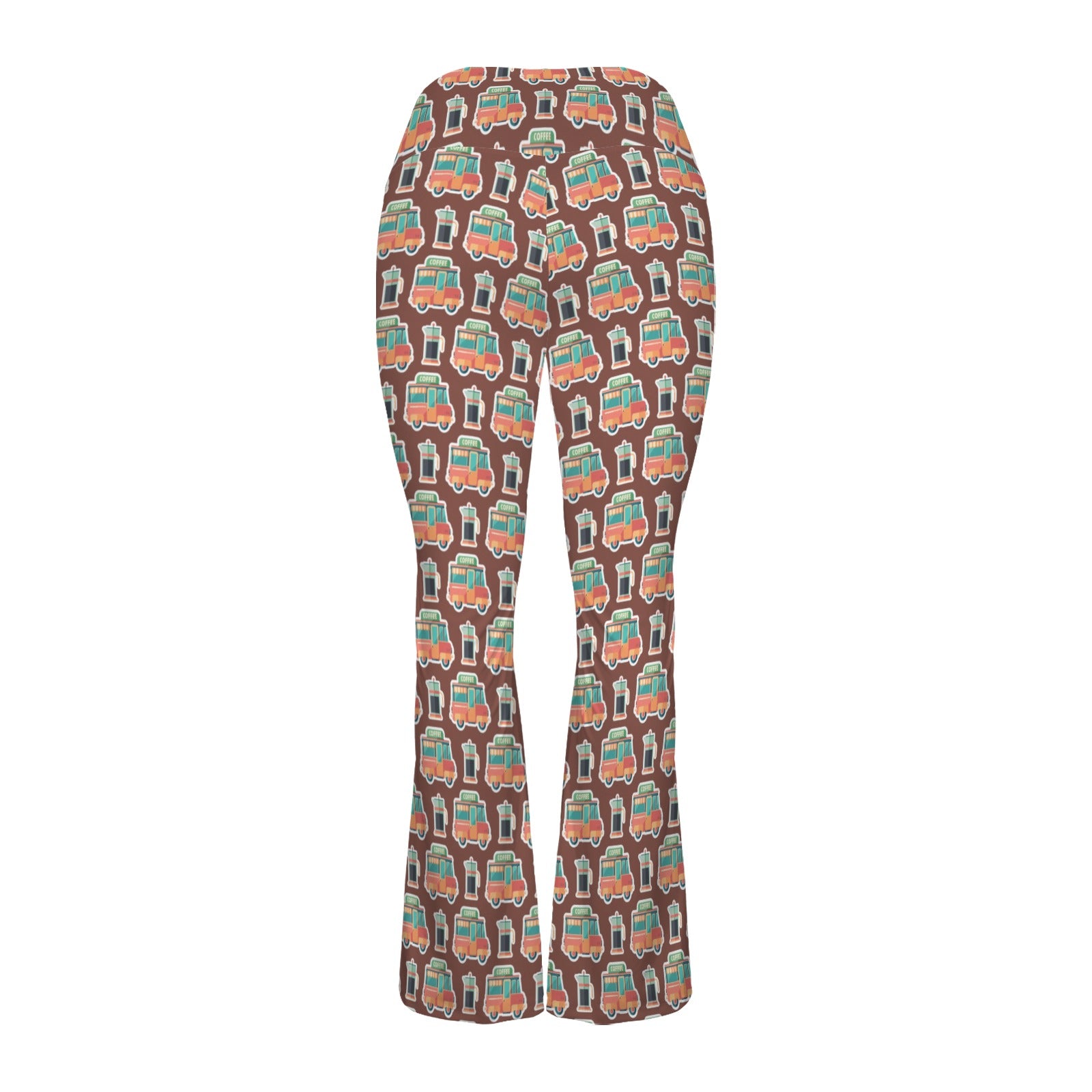 Coffee Van High Waist Crossover Tummy Control Flare Leggings High Waist Flare Leggings Coffee Printed Offshore