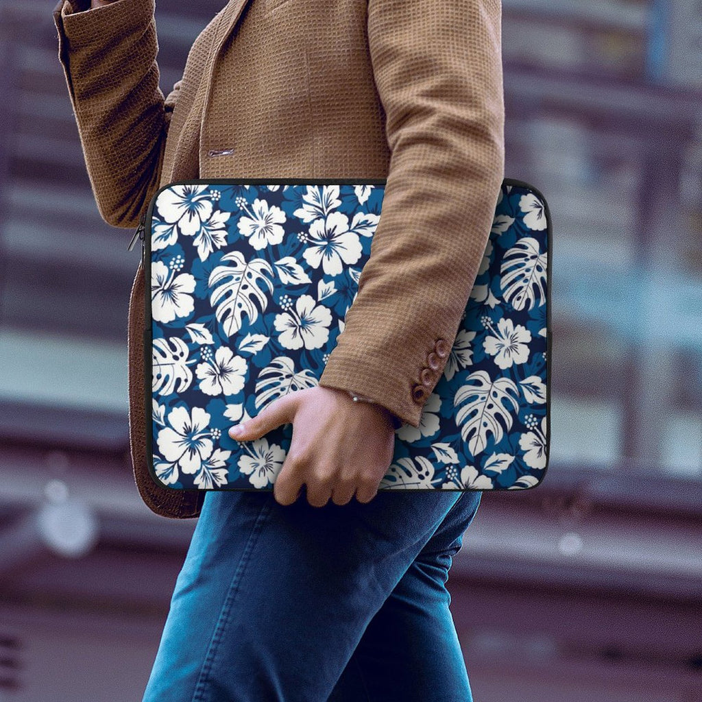 Blue Hawaiian Floral Laptop Sleeve (Multiple Sizes) Laptop Sleeve Plants Printed Offshore