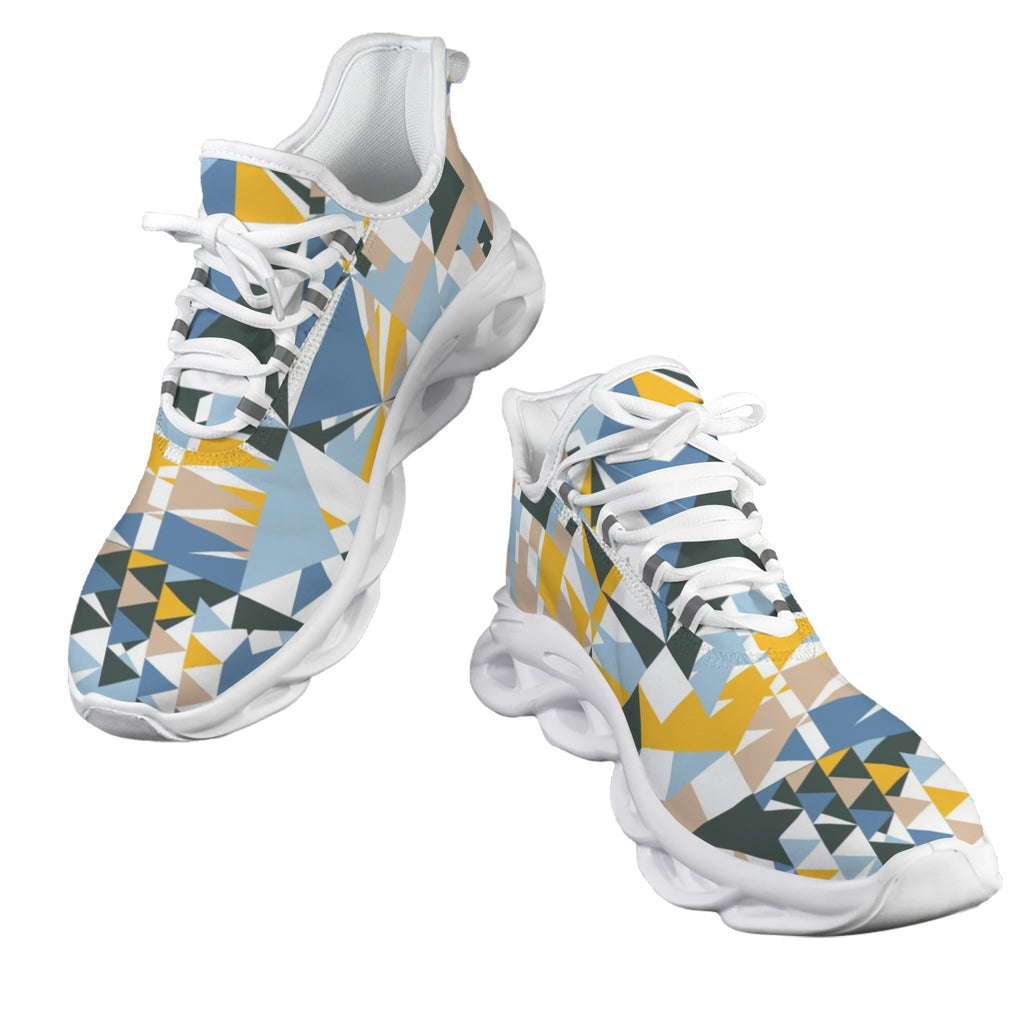 Abstract Shapes In Blue And Yellow Women's Twisted Sole Sneakers