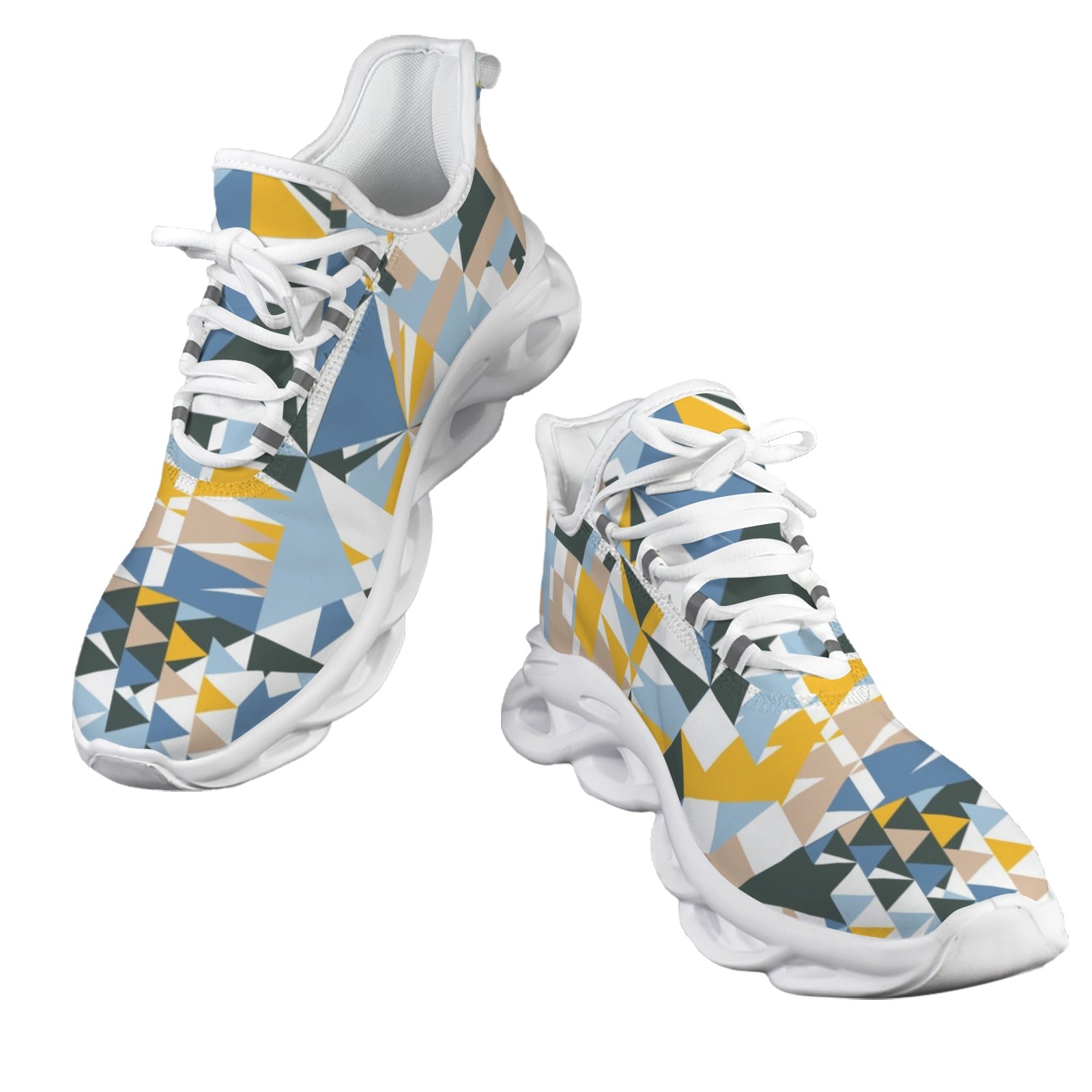 Abstract Shapes In Blue And Yellow Women's Twisted Sole Sneakers