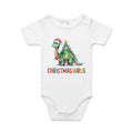 Christmasaurus, Christmas Dinosaur - Baby Bodysuit White Baby Christmas Bodysuit Christmas Printed In Australia