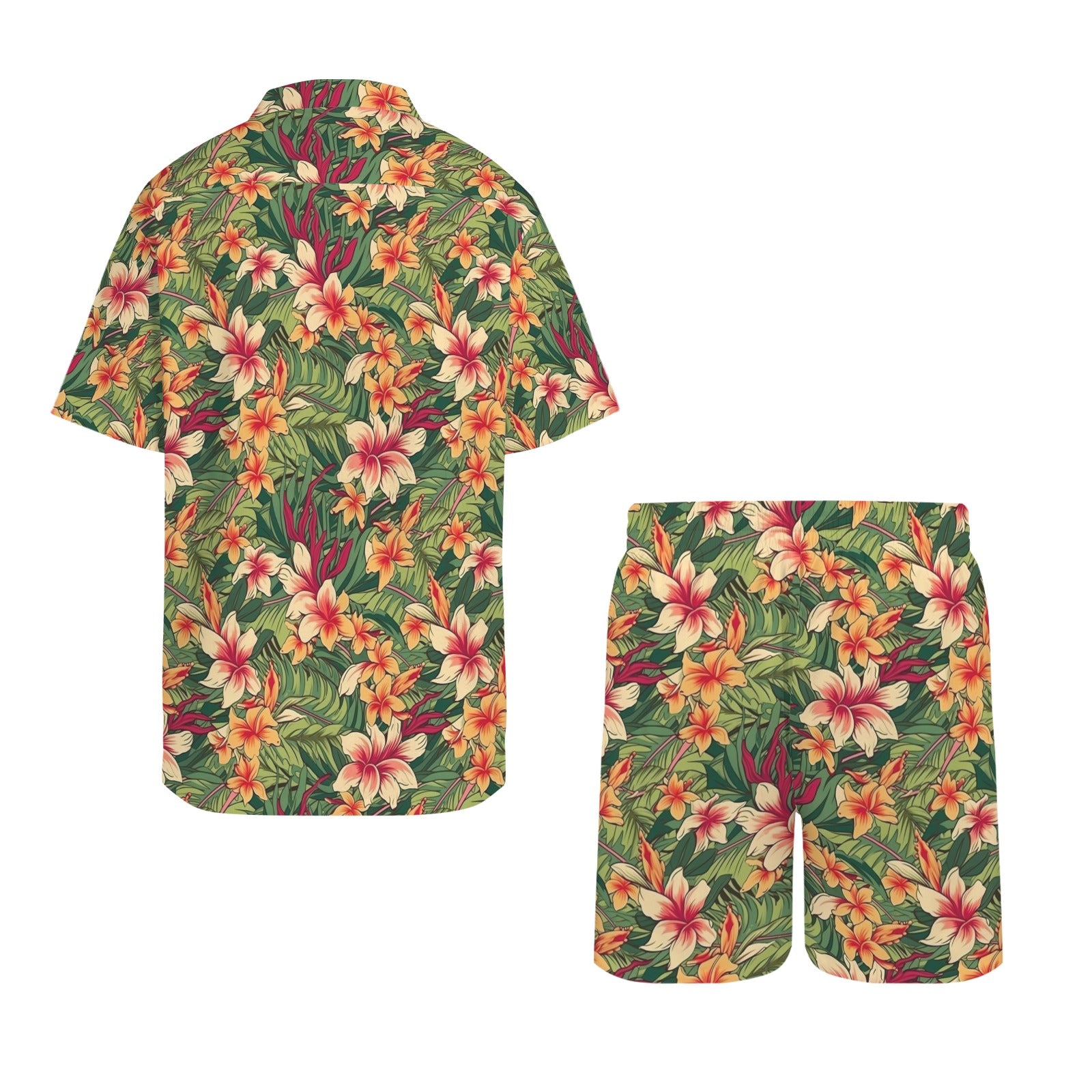Vintage Hawaiian Floral Men's Hawaiian Shirt & Shorts Set Men's Hawaiian Shirt & Shorts Set Plants Printed Offshore Surf