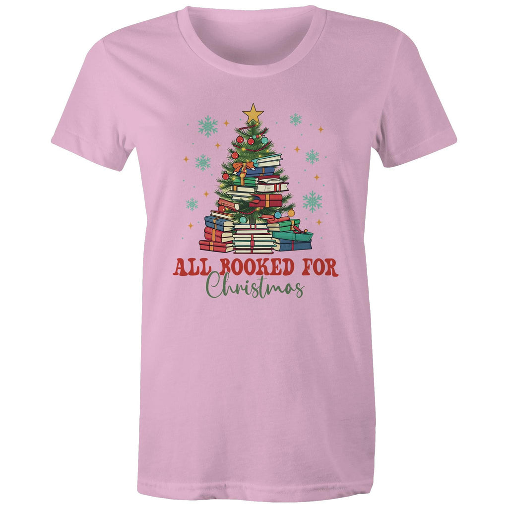 All Booked For Christmas - Womens T-shirt Pink Womens Christmas T-shirt Christmas Printed In Australia