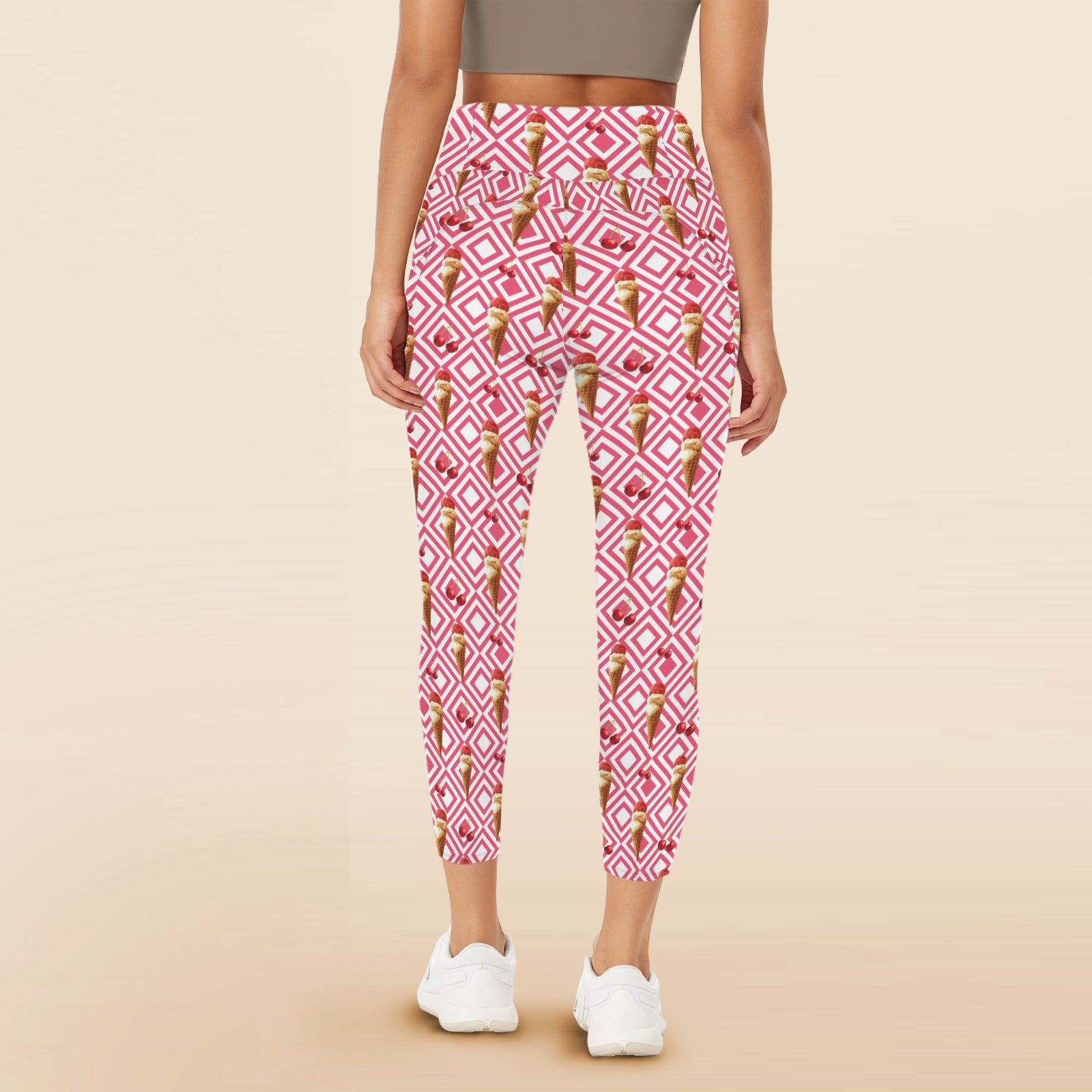Cherry Ice-cream - Women's High Waist Pockets Yoga Leggings