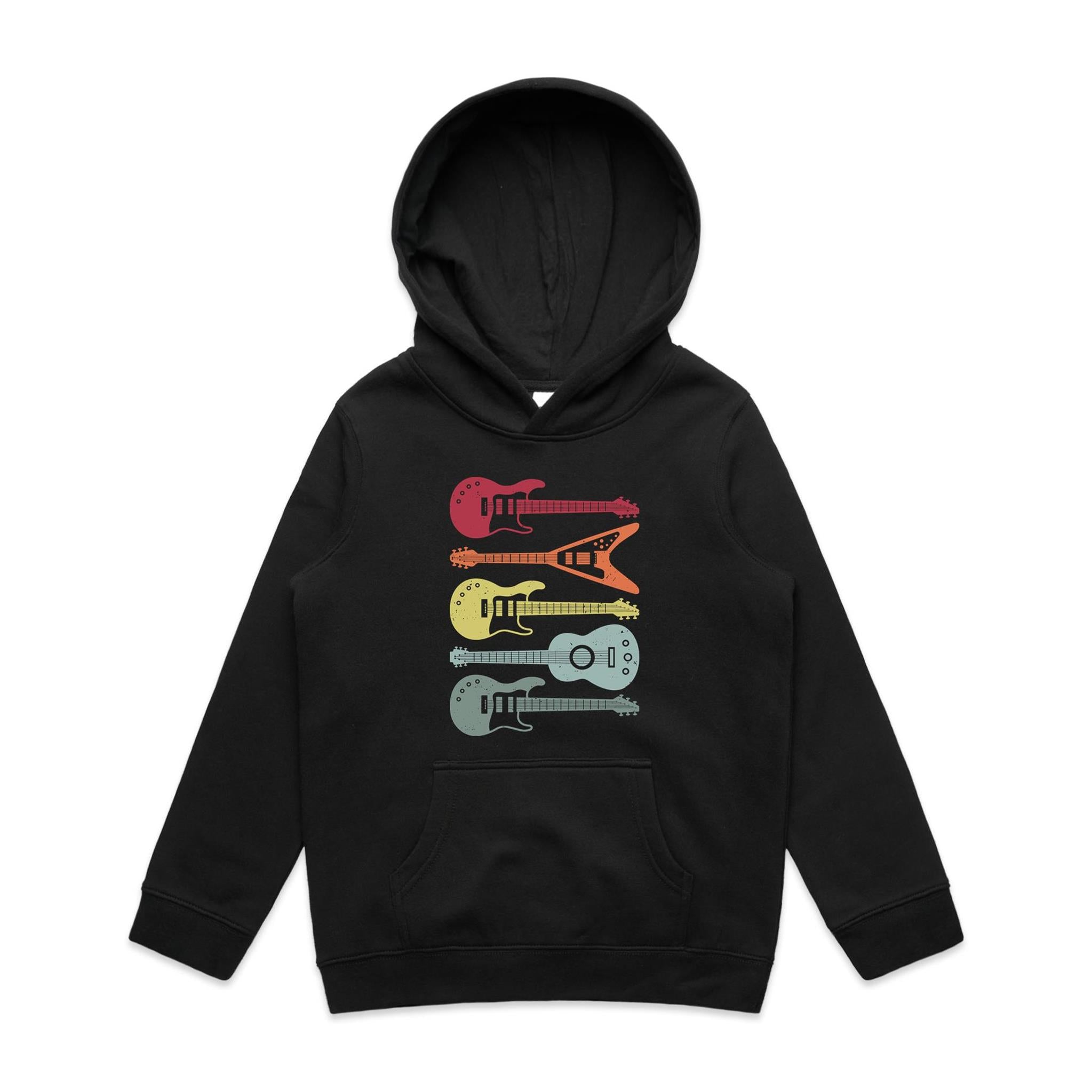 Retro Guitar - Kids Hoodie Black Kids Hoodie Printed In Australia