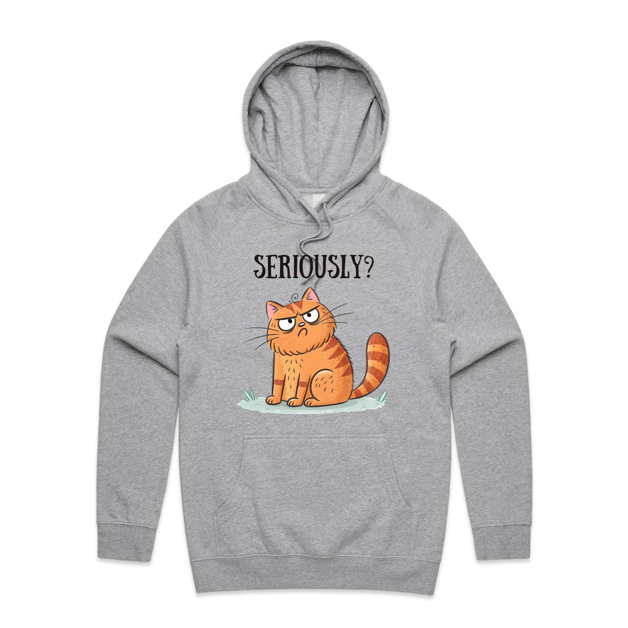 Cat, Seriously? - Mens Hoodie Grey Marle Mens Hoodie animal Printed In Australia