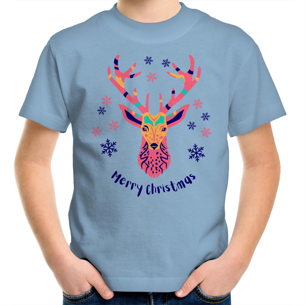 Christmas Deer - Kids Youth T-Shirt Carolina Blue Kids Christmas T-shirt Christmas Printed In Australia