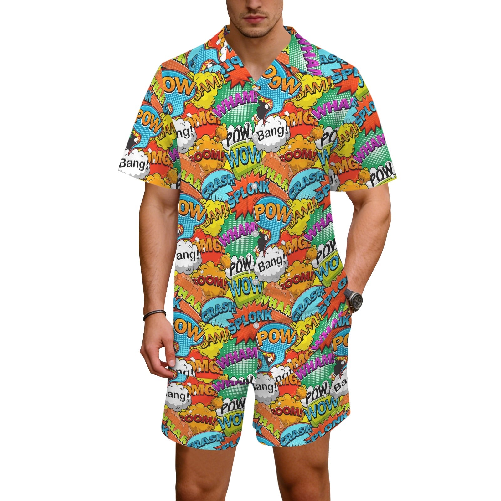 Comic Book 2 Men's Hawaiian Shirt & Shorts Set Men's Hawaiian Shirt & Shorts Set comic Printed Offshore