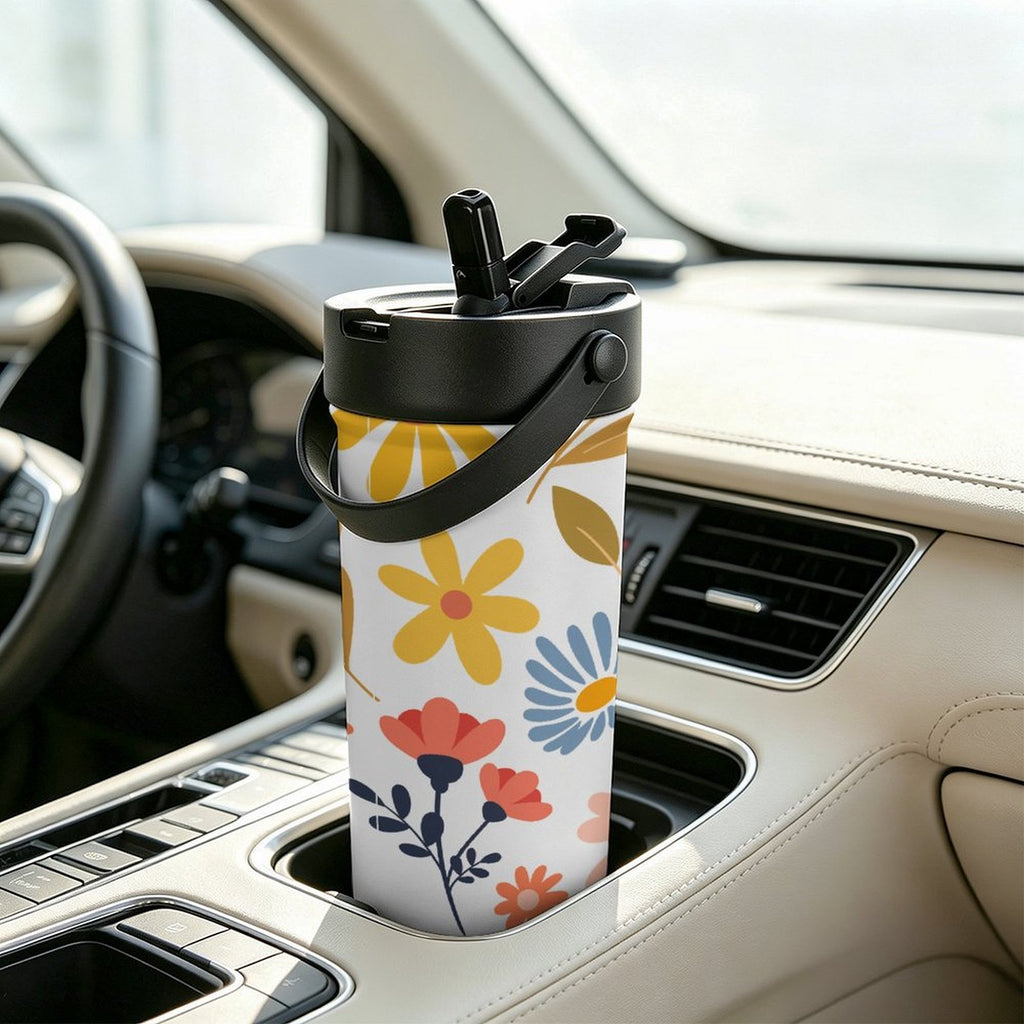 Boho Flowers And Leaves 20oz Tea Tumbler with Carry Handle