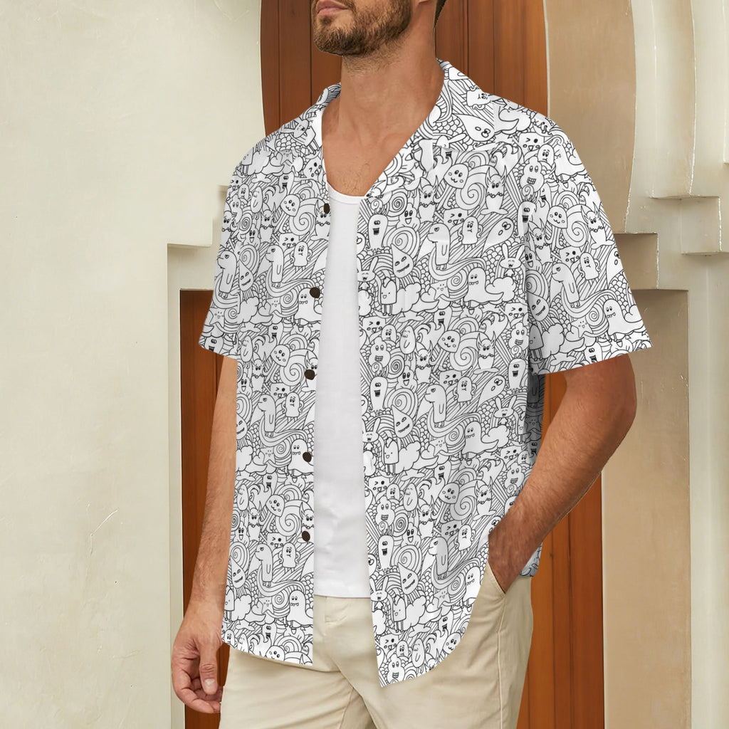 Black And White Creatures Men's Short Sleeve Hawaiian Shirt Men's Hawaiian Shirt (New) Printed Offshore Sci Fi