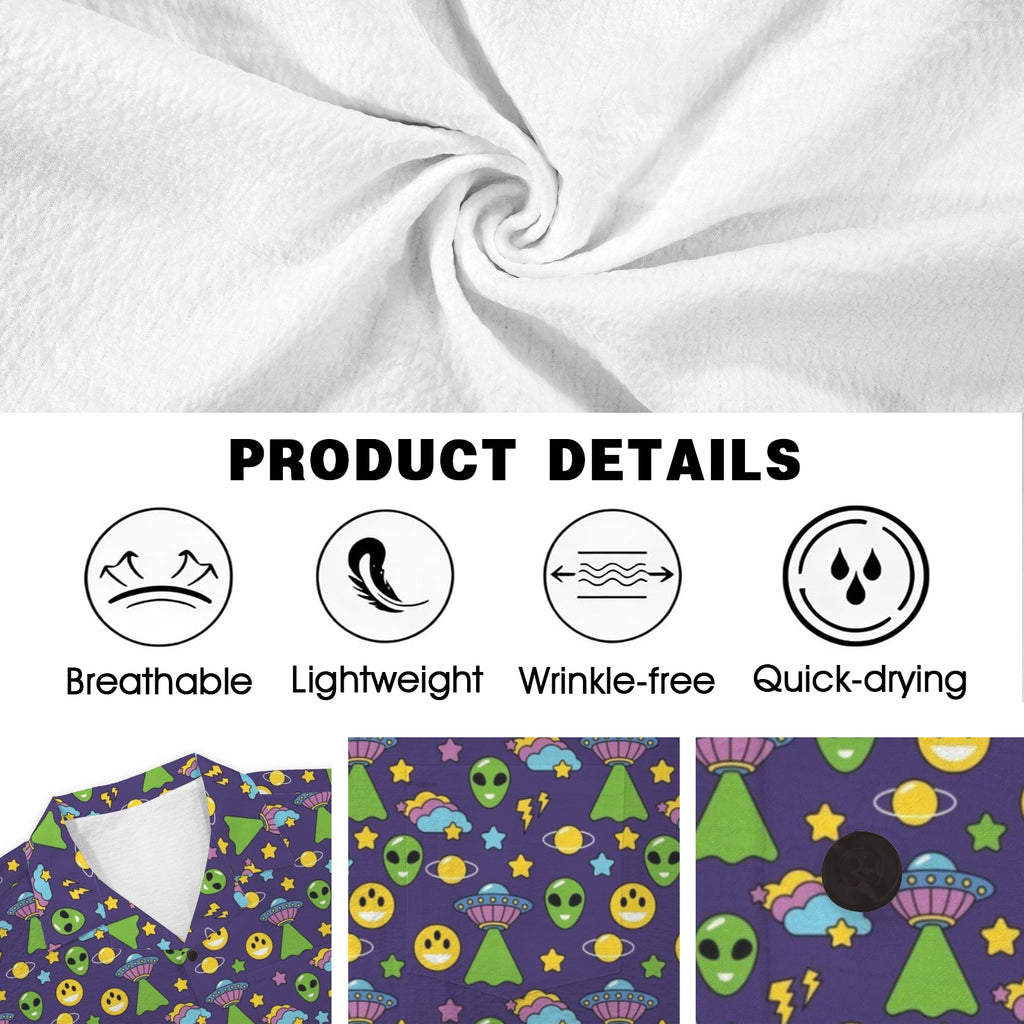 Groovy Alien And UFO Men's Crinkle Hawaiian Shirt