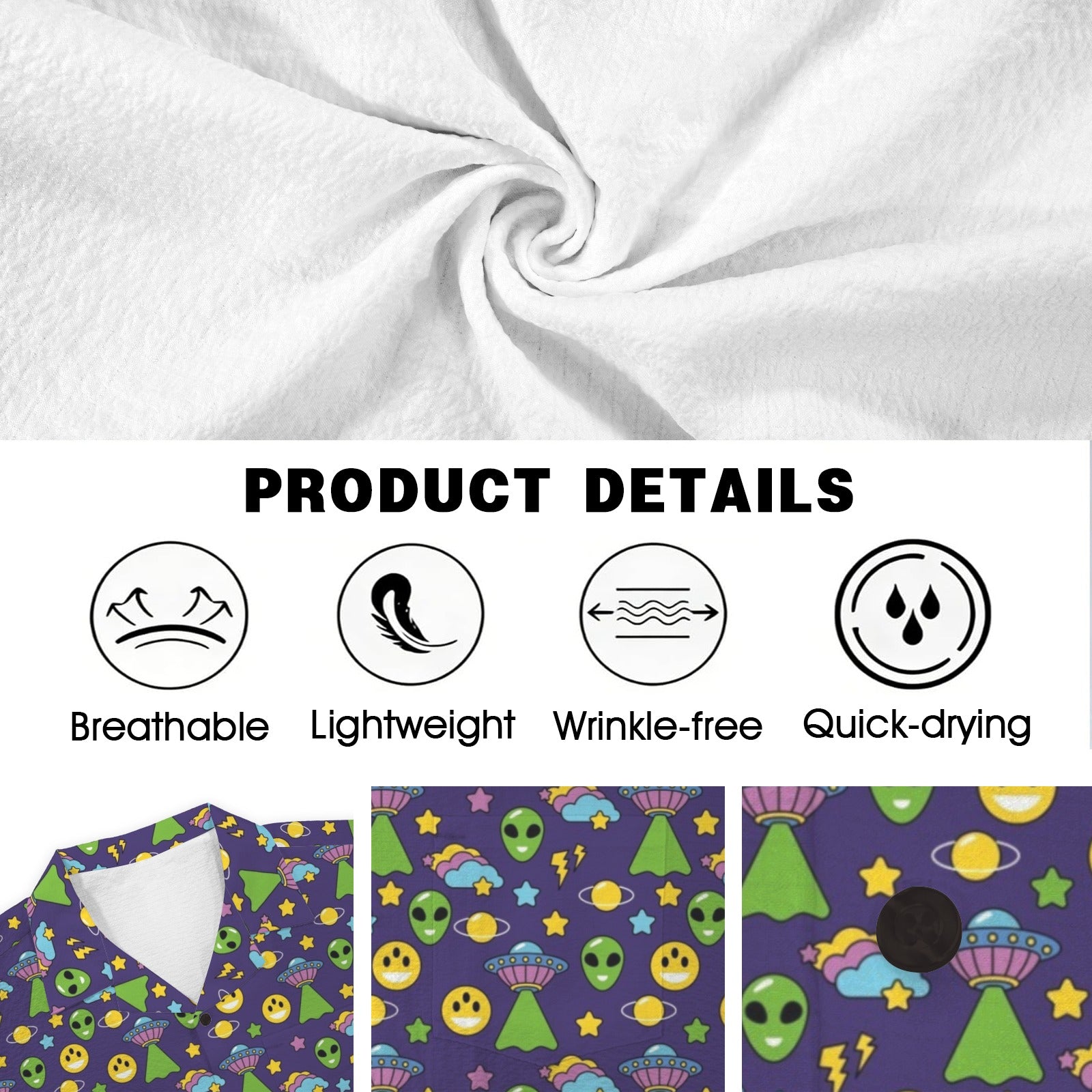 Groovy Alien And UFO Men's Crinkle Hawaiian Shirt