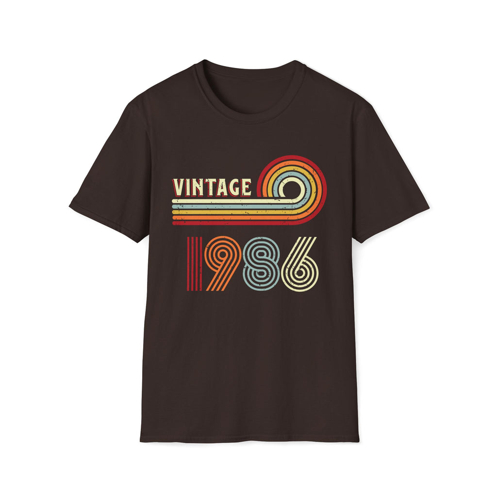 Turning 40 Vintage 1986 Retro Striped Unisex T-Shirt Dark Chocolate Unisex Adult T-shirt Birthday Globally Fulfilled