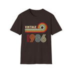 Turning 40 Vintage 1986 Retro Striped Unisex T-Shirt Dark Chocolate Unisex Adult T-shirt Birthday Globally Fulfilled