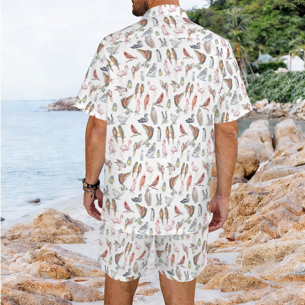 Birds Of A Feather Men's Hawaiian Shirt & Shorts Set Men's Hawaiian Shirt & Shorts Set animal Birds Printed Offshore