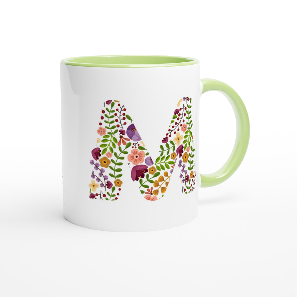 Personalised - Floral Initial - White 11oz Ceramic Mug with Color Inside Personalised 11oz Mug Customise Globally Fulfilled Name Personalise