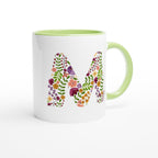 Personalised - Floral Initial - White 11oz Ceramic Mug with Color Inside Personalised 11oz Mug Customise Globally Fulfilled Name Personalise