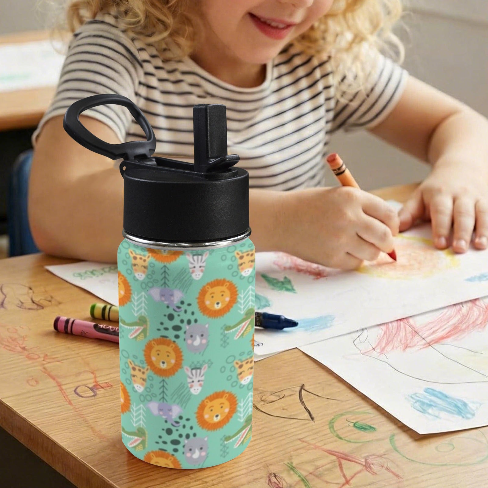 Safari Animals 12oz Kids Water Bottle with Straw Lid