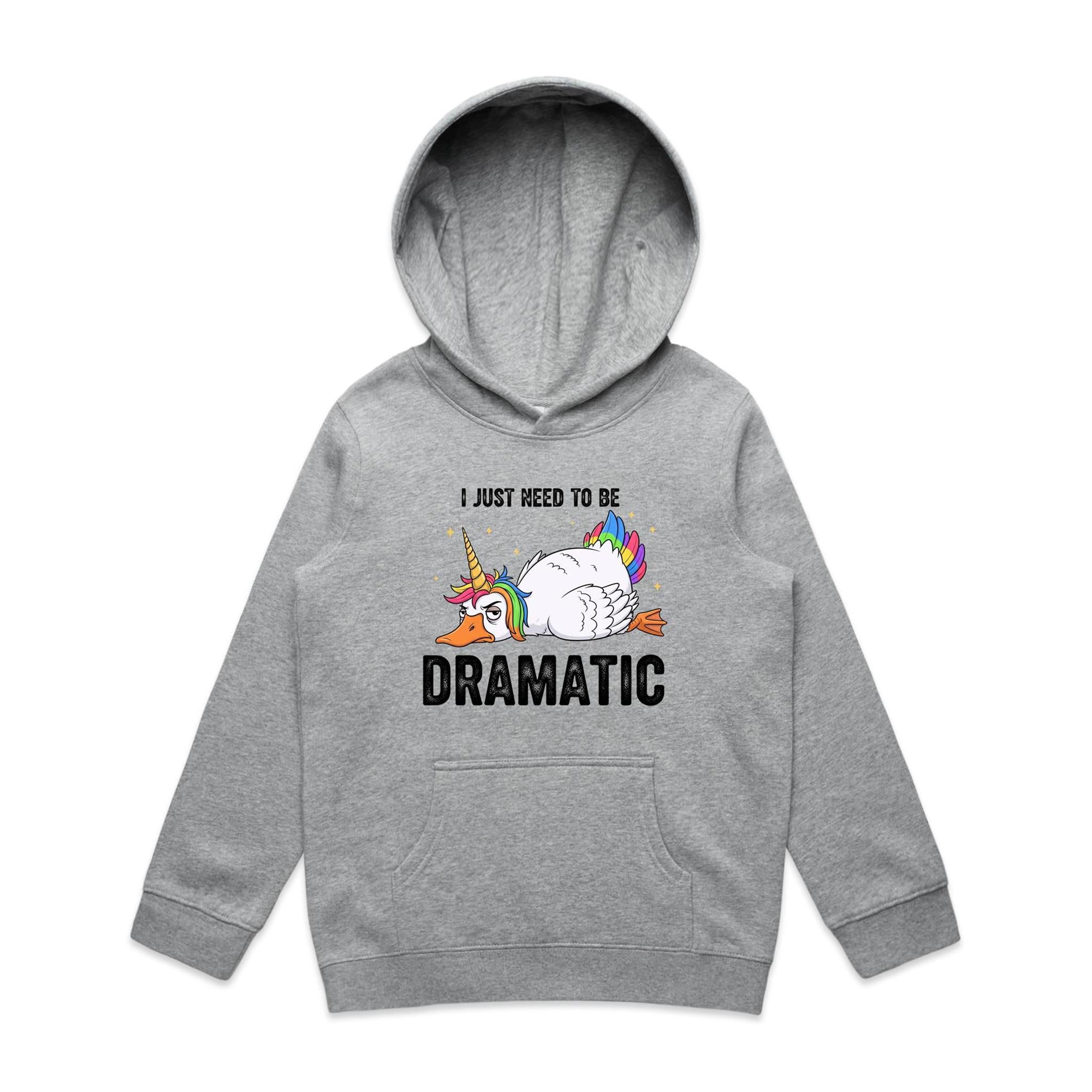 Dramatic Unicorn Goose Kid's AS Colour Hoodie Grey Marle Kids Hoodie animal Printed In Australia