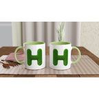 Personalised - Grass Initial - White 11oz Ceramic Mug with Color Inside Personalised 11oz Mug Customise Globally Fulfilled Name Personalise