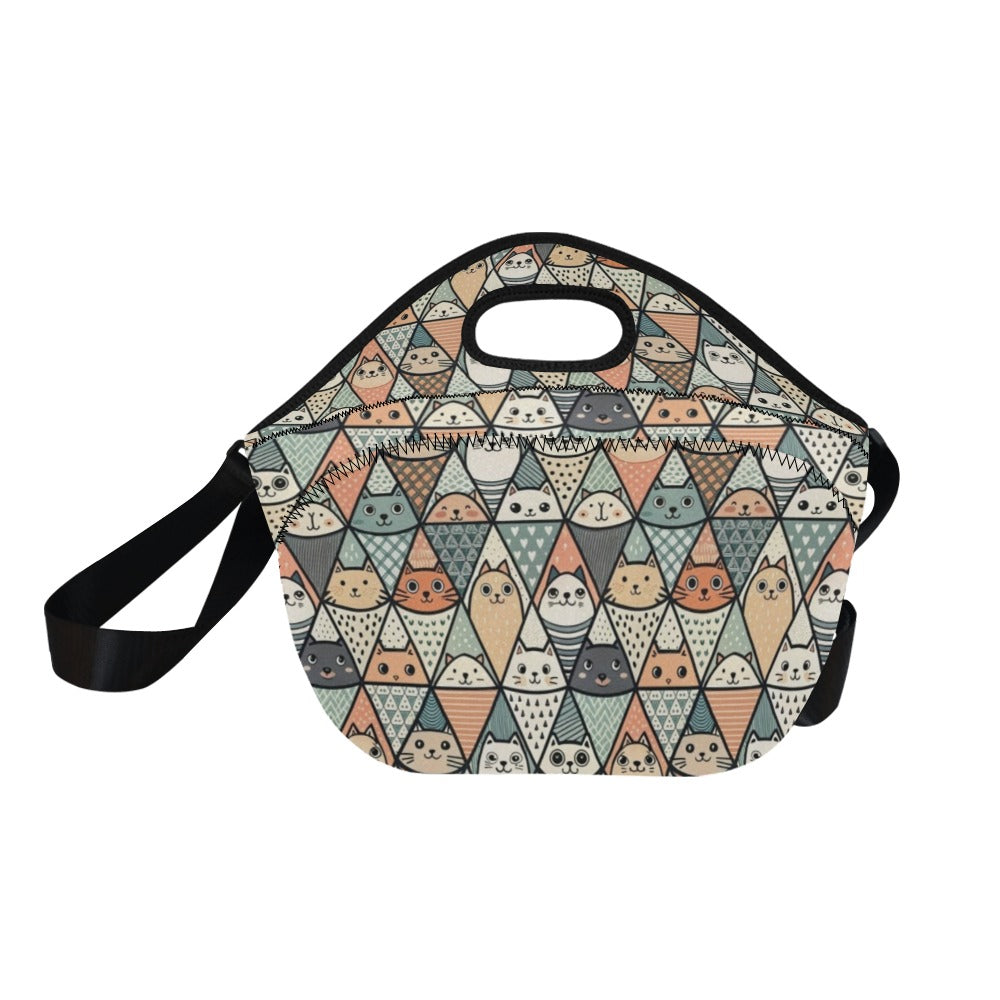 Diamond Cat Pattern Neoprene Lunch Bag/Large (Model 1669) Neoprene Lunch Bag animal Printed Offshore