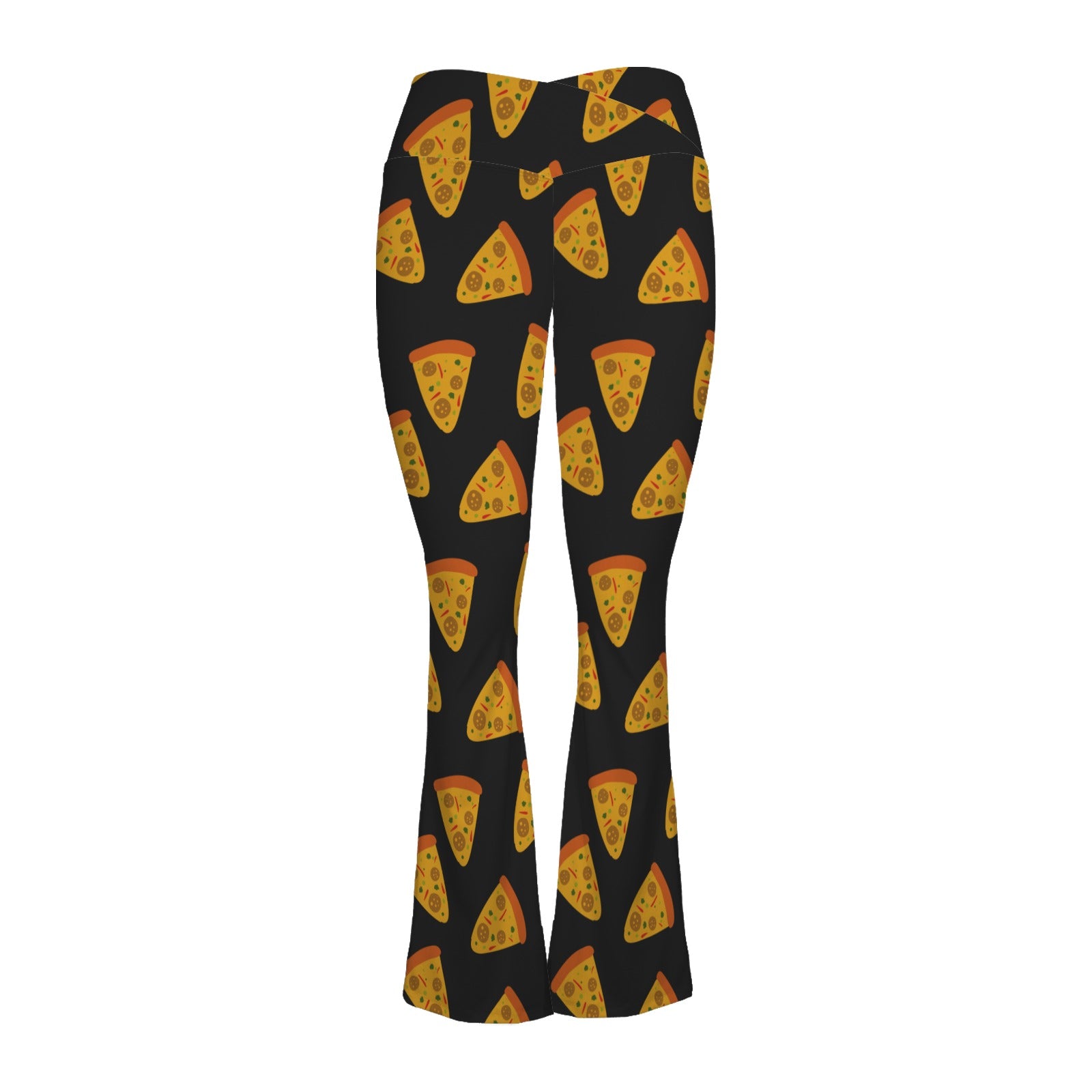 Pizzas High Waist Crossover Tummy Control Flare Leggings High Waist Flare Leggings Food Printed Offshore