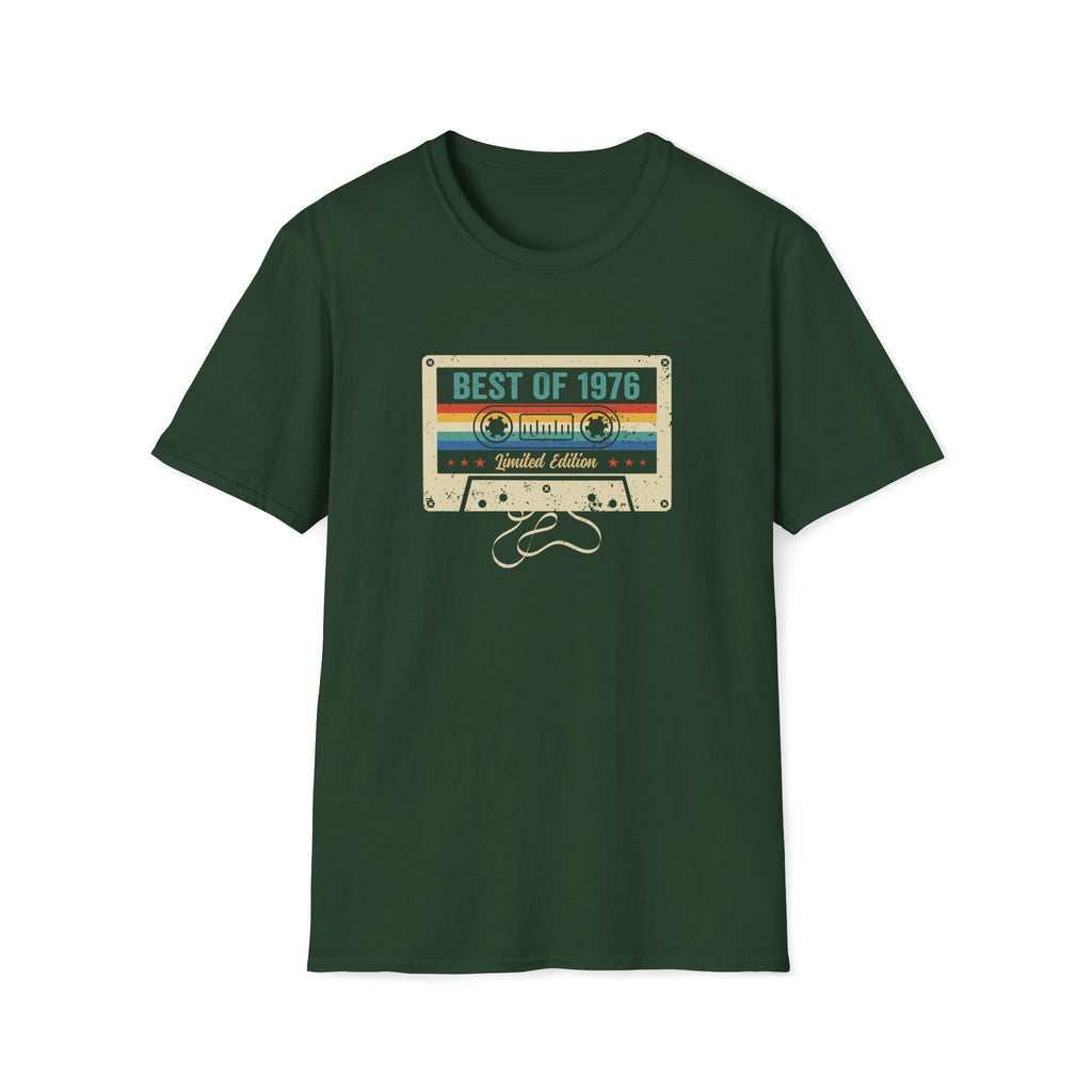 Turning 50, Best Of 1976, Cassette Tape Unisex Softstyle T-Shirt Forest Green Unisex Adult T-shirt Australian Printer Birthday Music Retro