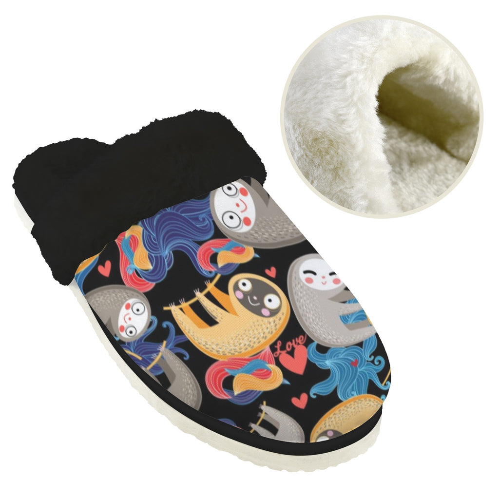 Sloths Men's Fur Trim Thick-Sole Indoor Slippers Men's Fur Trimmed Slippers animal Printed Offshore