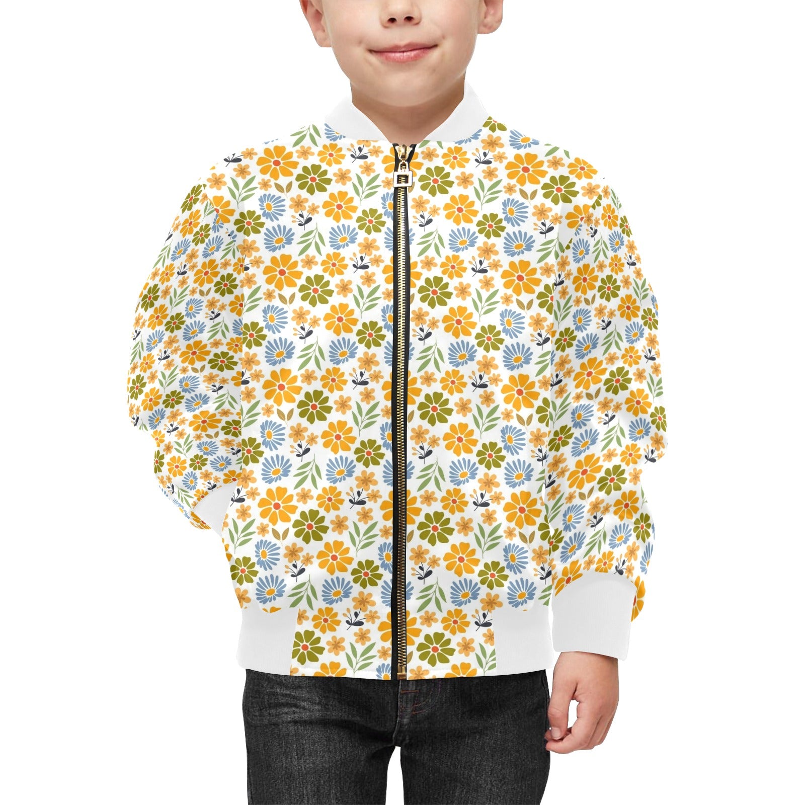 Retro Boho Flower Kids Bomber Jacket Kids Bomber Jacket Plants Printed Offshore