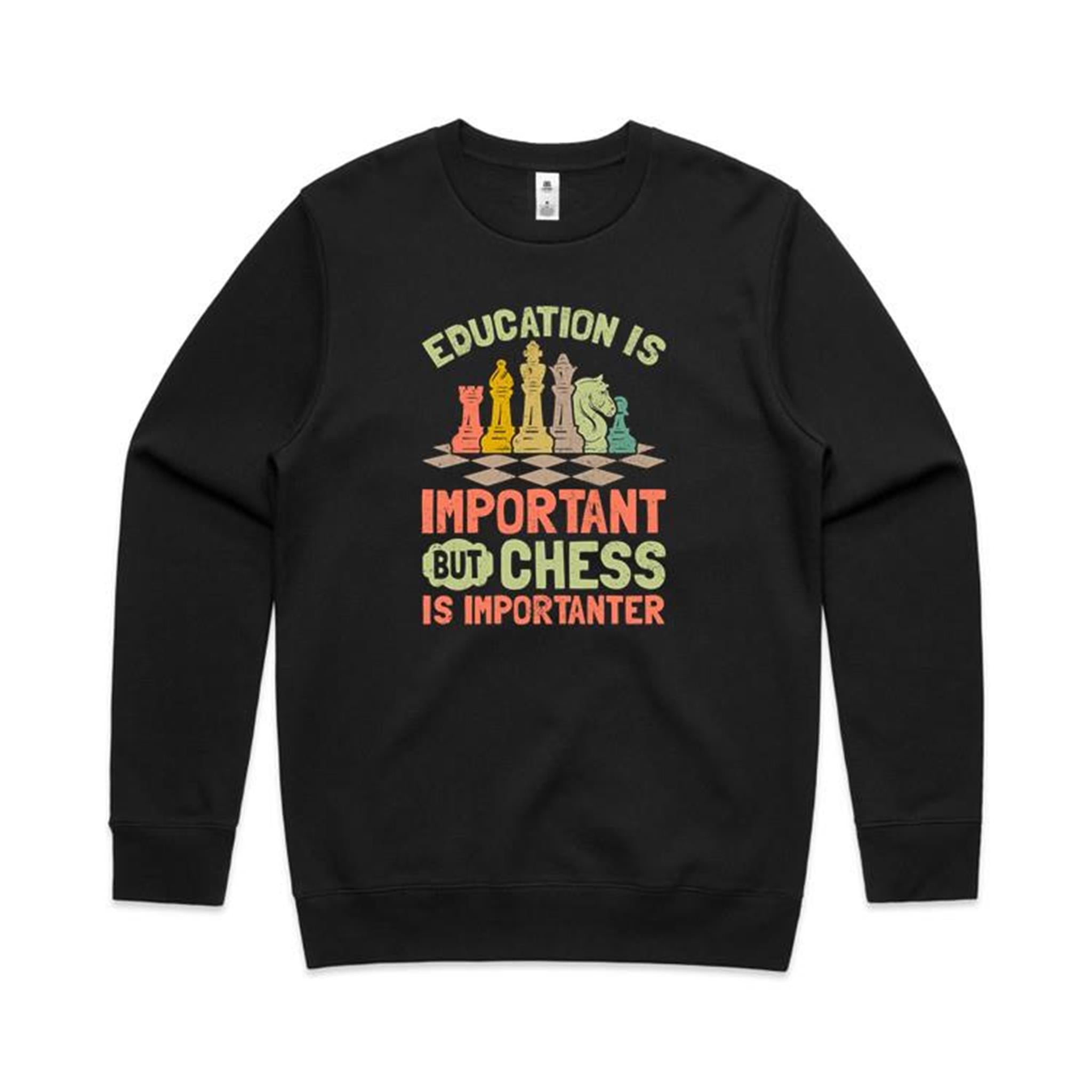 Chess And Education - AS Colour Stencil Crew Sweatshirt Black Sweatshirt Chess Games Printed In Australia