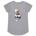 Coffee Skull - Womens Scoop Neck T-Shirt Grey Marle Womens Scoop Neck T-shirt Coffee Printed In Australia