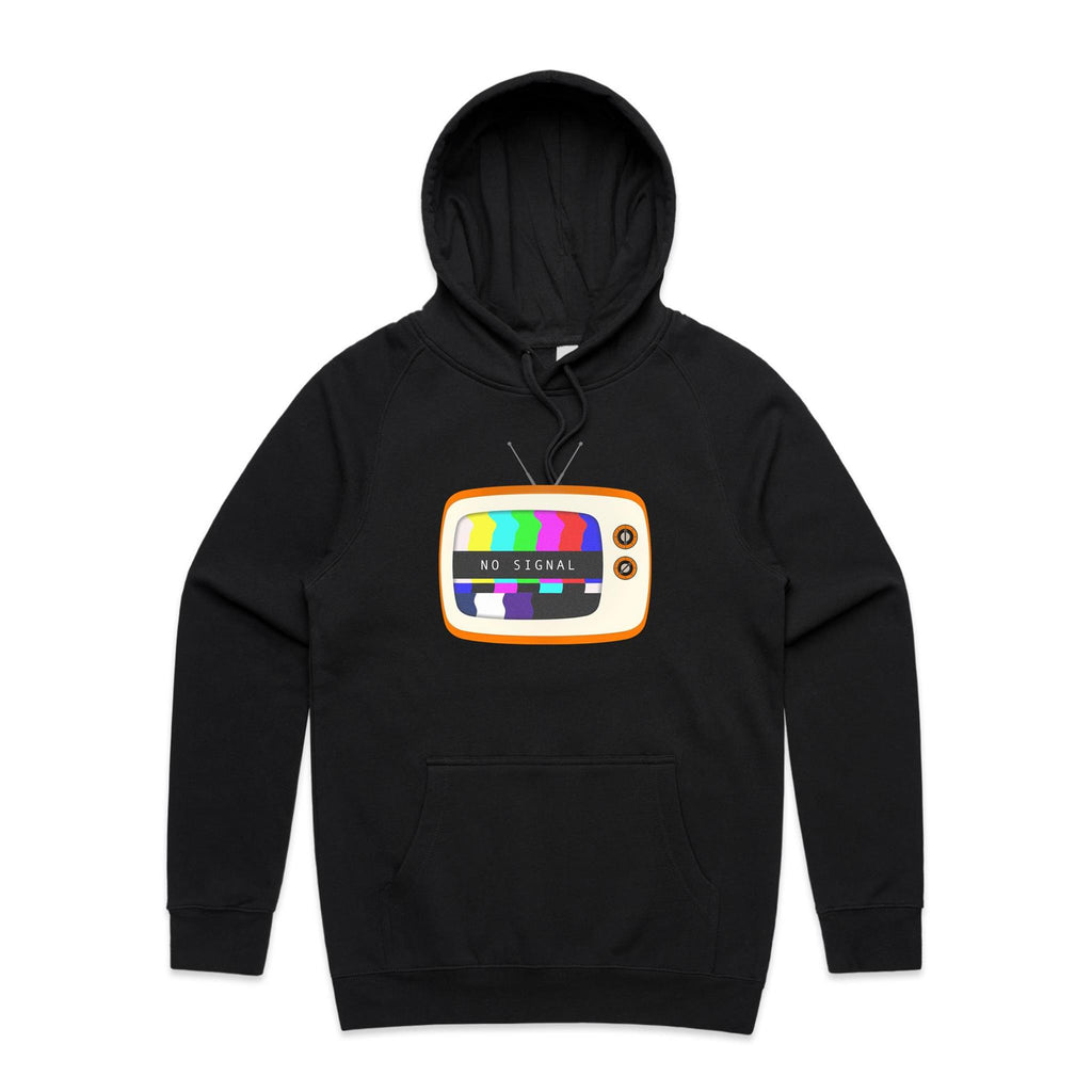 Retro TV, No Signal - Mens Hoodie Black Mens Hoodie Printed In Australia Retro Tech