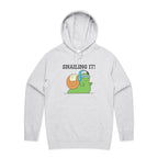 Snailing It - Mens Hoodie White Marle Mens Hoodie animal Fitness Positivity Printed In Australia