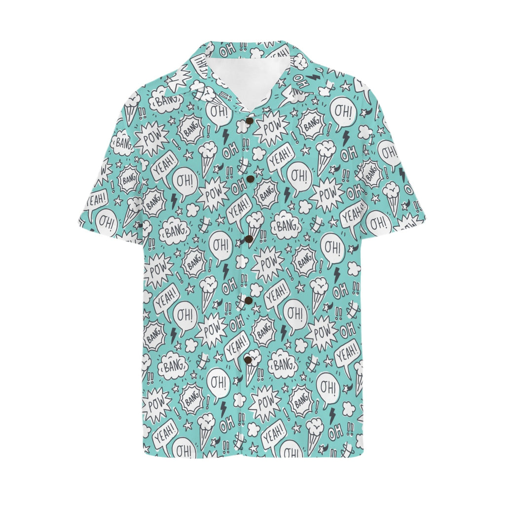 Comic Book Speech Bubbles Men's Short Sleeve Hawaiian Shirt Men's Hawaiian Shirt (New) comic Printed Offshore