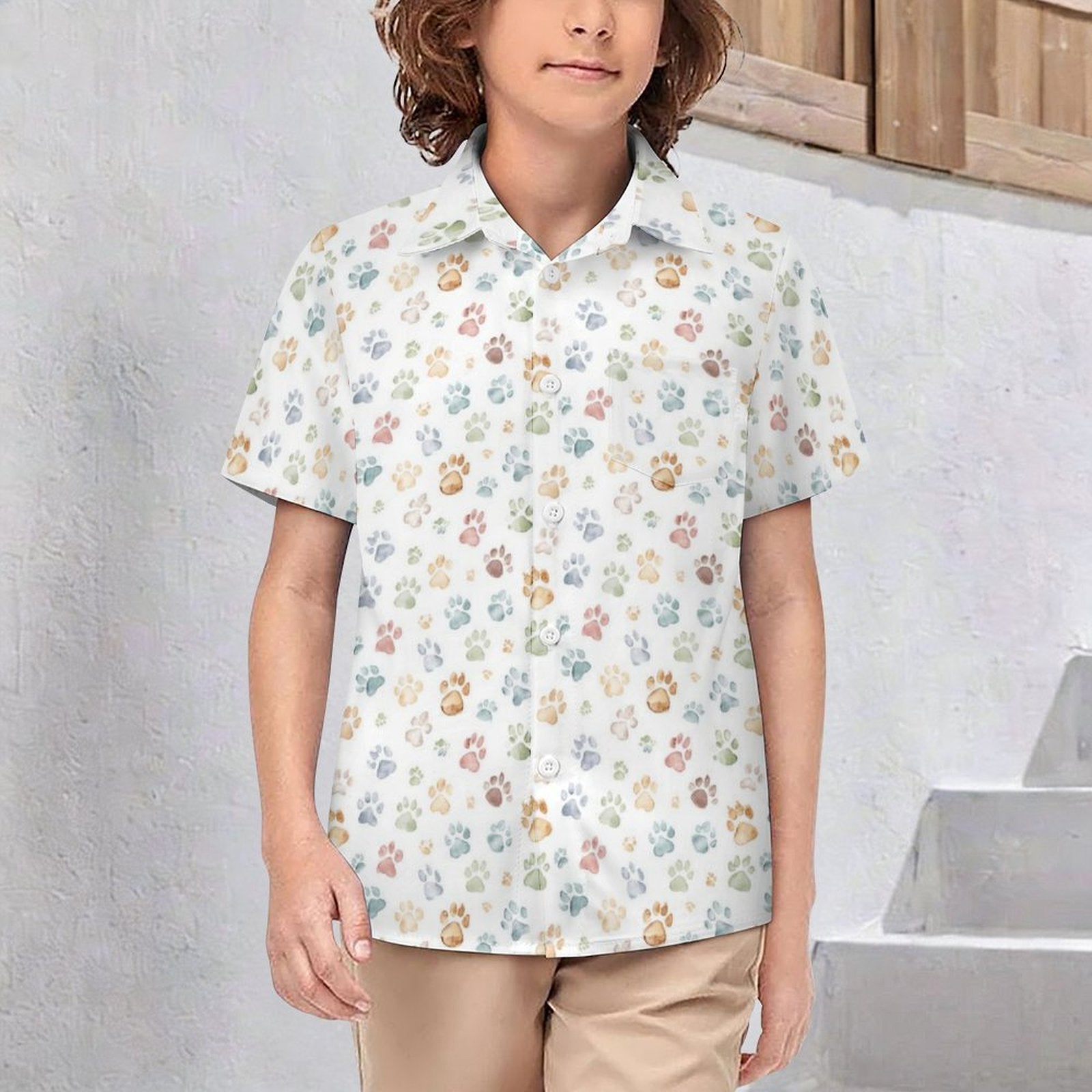 Paw Prints Kids Cotton Short Sleeve Shirt