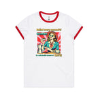 Retro Coffee Woman Women's AS Colour Ringer Tee White Red Womens Ringer T-shirt Coffee Printed In Australia Retro