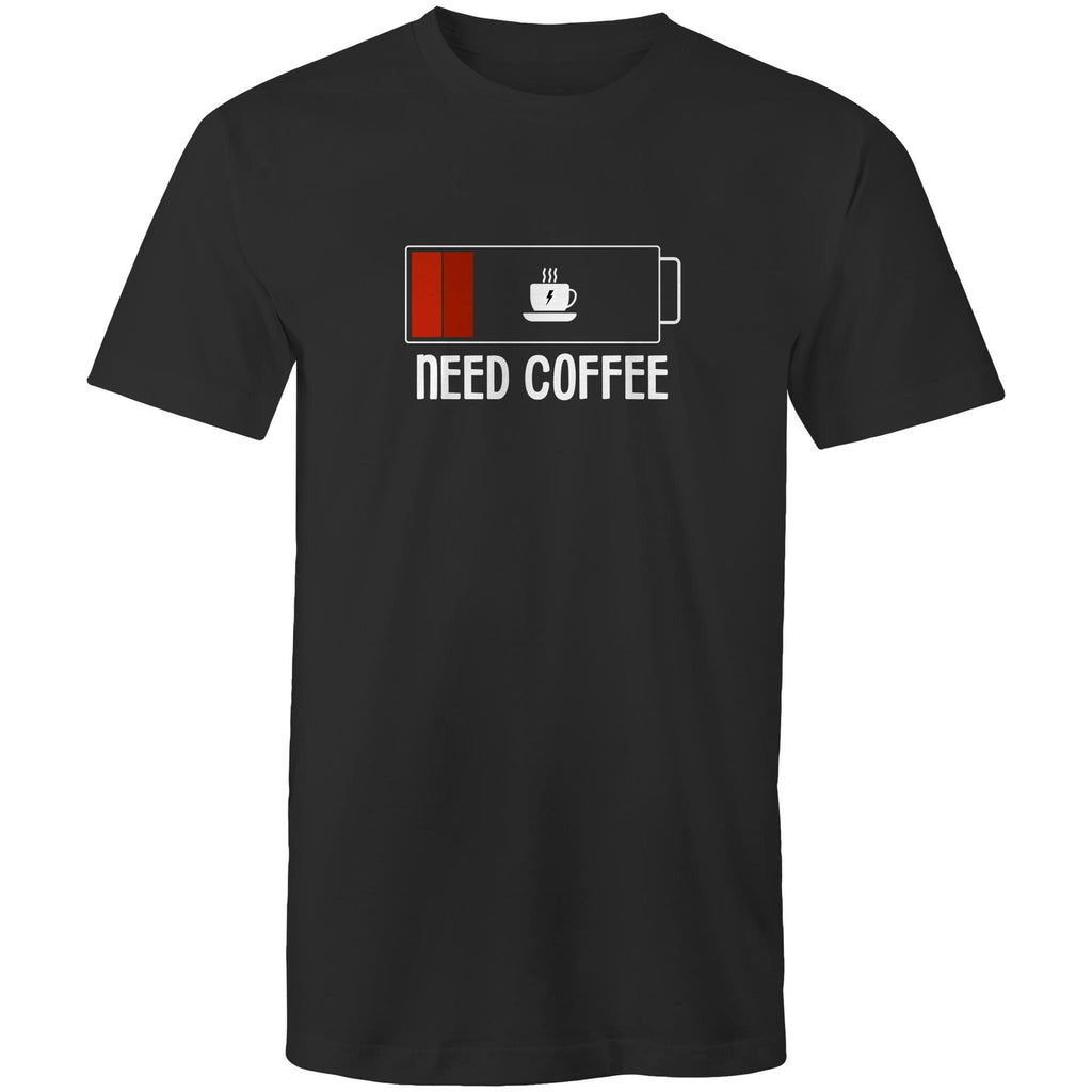 Need Coffee, Empty Battery, Power Levels - Mens T-Shirt Black Mens T-shirt Coffee Printed In Australia