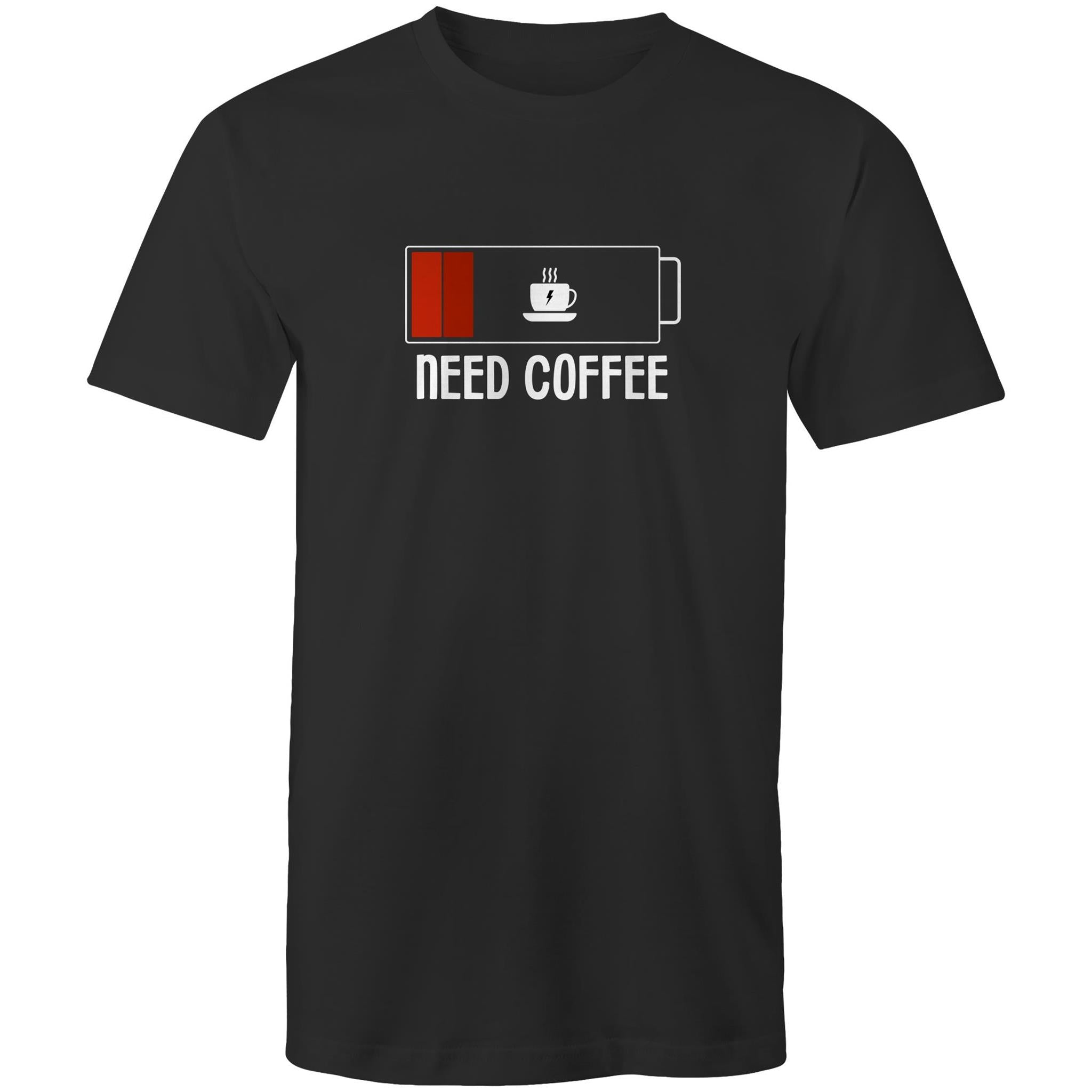 Need Coffee, Empty Battery, Power Levels - Mens T-Shirt Black Mens T-shirt Coffee Printed In Australia