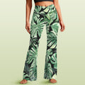 Jungle Leaves High Waist Crossover Tummy Control Flare Leggings 5XL High Waist Flare Leggings Plants Printed Offshore