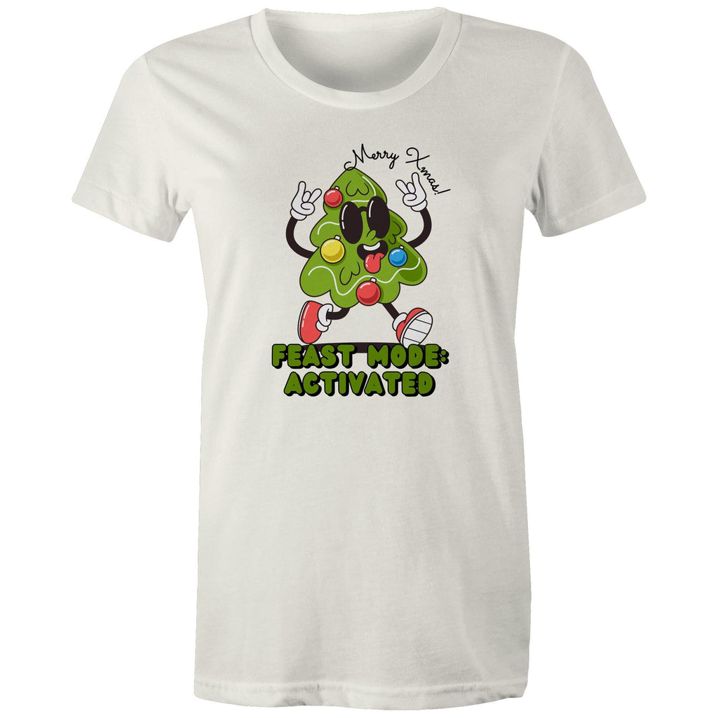 Christmas Feast Mode Activated - Womens T-shirt Natural Womens Christmas T-shirt Christmas Printed In Australia