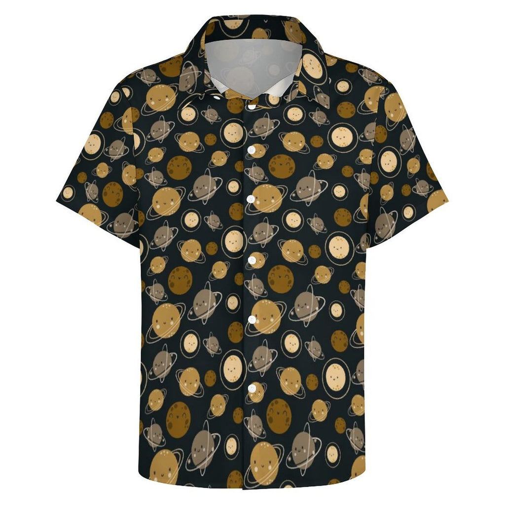 Planets Women's Collared Pocketless Short Sleeve Shirt
