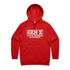 Gen X, Lots Of Memories, No Evidence Women's AS Colour Hoodie Red Womens Hoodie Printed In Australia