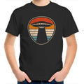 UFO, Retro Stripes - Kids Youth T-Shirt Black Kids Youth T-shirt Printed In Australia