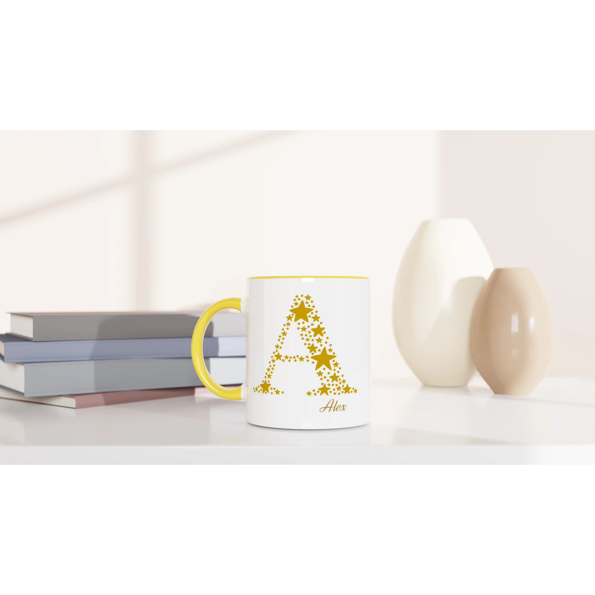 Personalised - Star Initials - 11oz Ceramic Mug, Customise, Personalise, Name, Initial Personalised 11oz Mug
